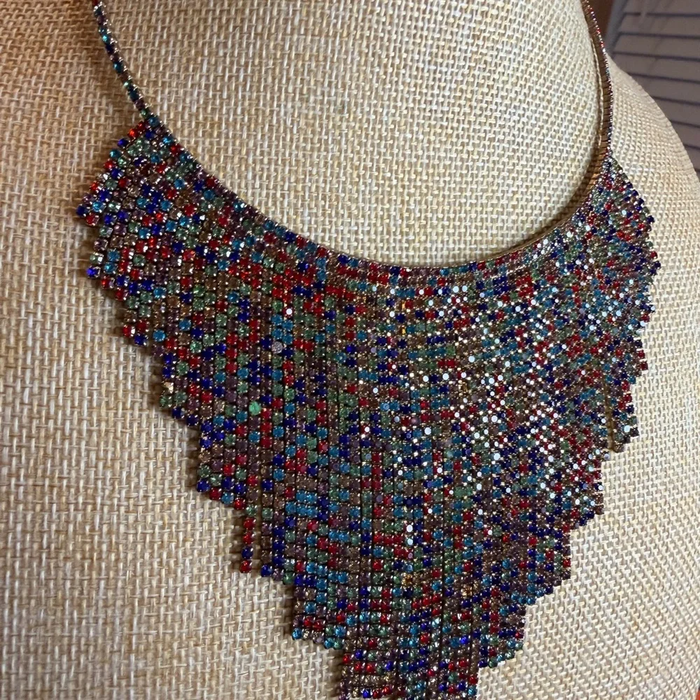 Multicolor Rhinestone Statement Choker Necklace - Picture 3 of 5